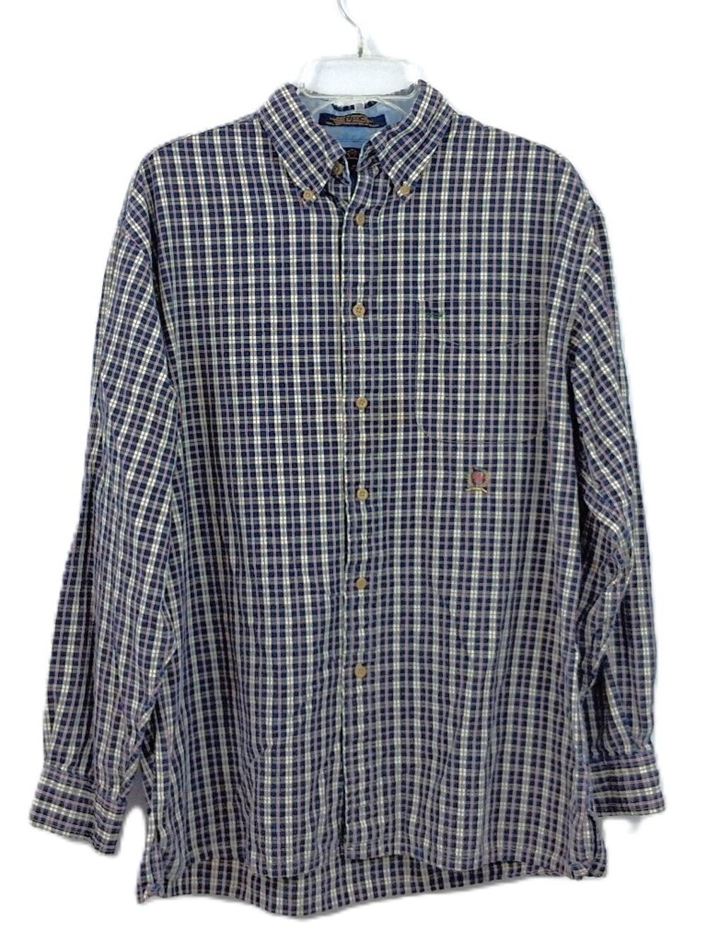 Tommy Hilfiger Vintage 90s Y2K Plaid Button Down Shirt Casual Navy Blue Men M